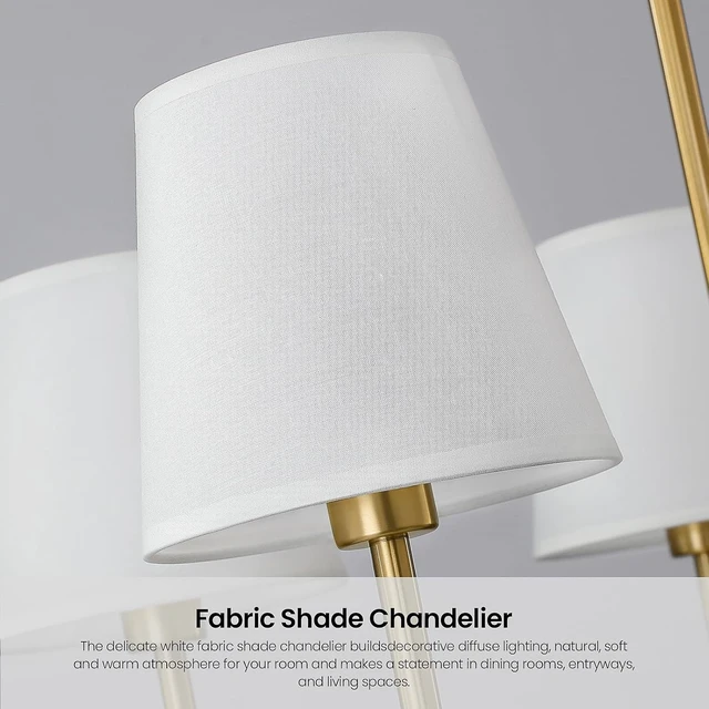 Alt view image 4 of 7 - RUIYEY Dining Room Chandeliers Light - 5-Light Gold Modern Chandeliers Light Fixtures with White Fabric Shade, Height Adjustable Pendant Island Light for Entryway Farmhouse