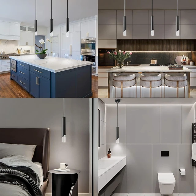 Alt view image 5 of 6 - Modern Pendent Lights in Kitchen, Black Mini Pendant Light Bedroom Bedside Table Small Chandelier, Metal Rod Ceiling Pendant Lighting for Kitchen Island Bedroom Restaurant bar (2-Pack)