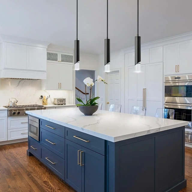 Alt view image 6 of 6 - Modern Pendent Lights in Kitchen, Black Mini Pendant Light Bedroom Bedside Table Small Chandelier, Metal Rod Ceiling Pendant Lighting for Kitchen Island Bedroom Restaurant bar (2-Pack)