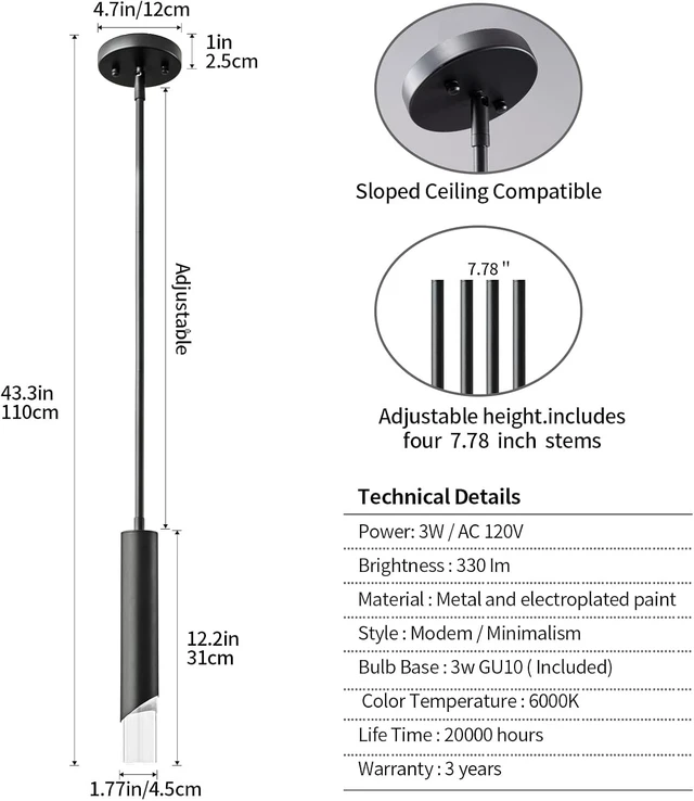 Alt view image 3 of 6 - Modern Pendent Lights in Kitchen, Black Mini Pendant Light Bedroom Bedside Table Small Chandelier, Metal Rod Ceiling Pendant Lighting for Kitchen Island Bedroom Restaurant bar (2-Pack)