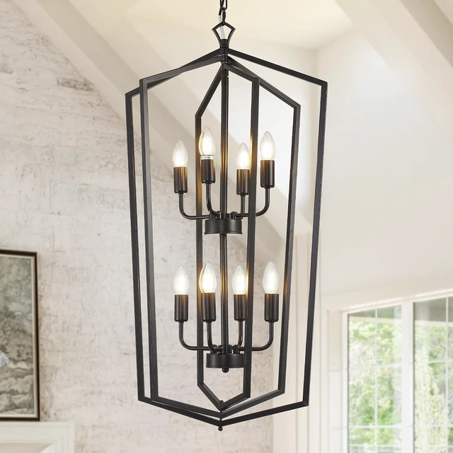 Main image of WJShome Black Chandelier, 8-Light Tiered Lantern Pendant Light, Modern Farmhouse Foyer Lighting Fixtures, Large Chandeliers for High Ceilings, for Foyer, Staircase, Entryway