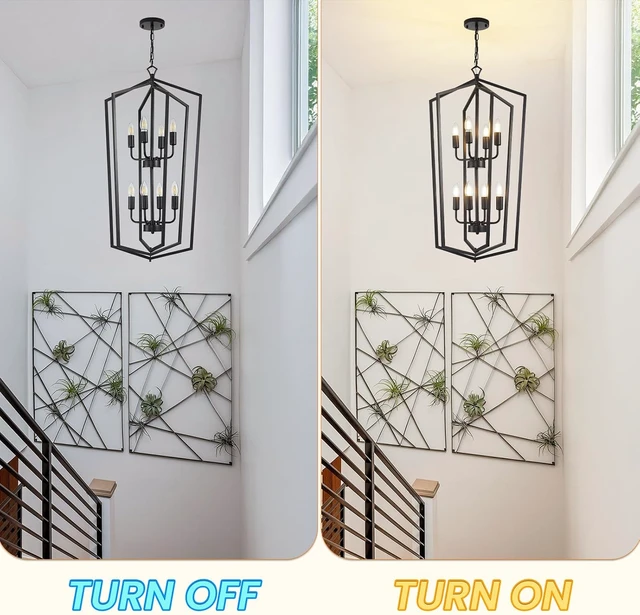 Alt view image 2 of 6 - WJShome Black Chandelier, 8-Light Tiered Lantern Pendant Light, Modern Farmhouse Foyer Lighting Fixtures, Large Chandeliers for High Ceilings, for Foyer, Staircase, Entryway