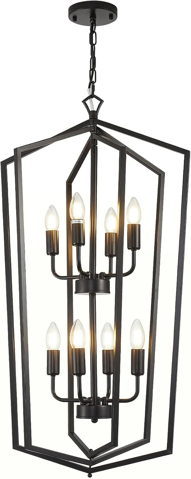 Alt view image 6 of 6 - WJShome Black Chandelier, 8-Light Tiered Lantern Pendant Light, Modern Farmhouse Foyer Lighting Fixtures, Large Chandeliers for High Ceilings, for Foyer, Staircase, Entryway