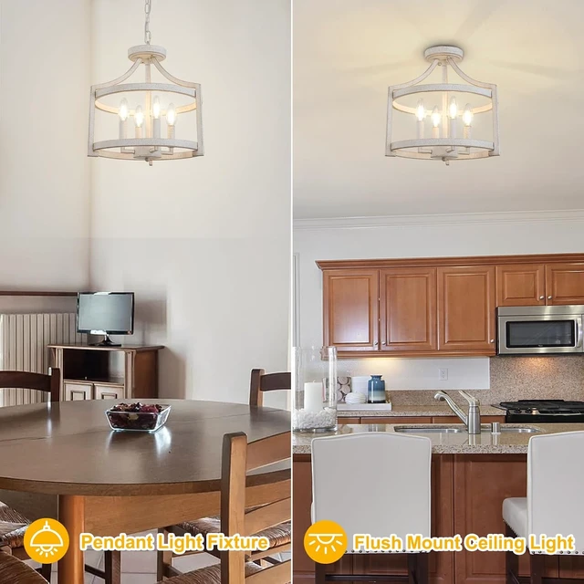 Alt view image 2 of 7 - 4-Light Farmhouse Chandelier, Rustic Semi Flush Mount Ceiling Light