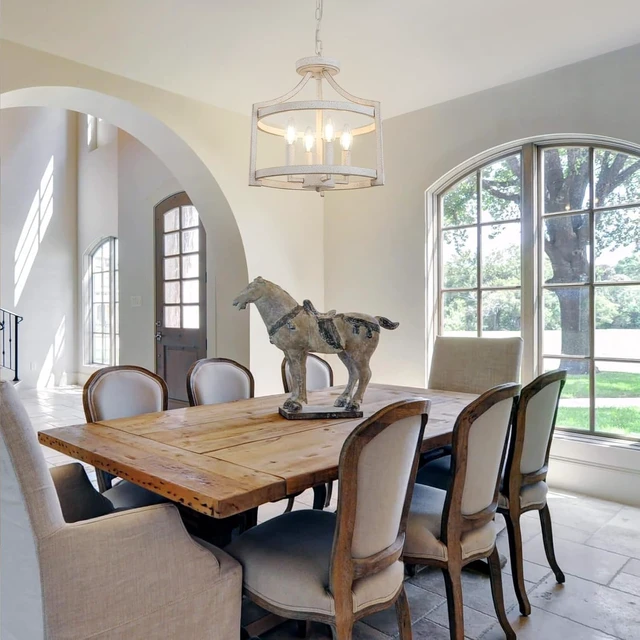 Alt view image 5 of 7 - 4-Light Farmhouse Chandelier, Rustic Semi Flush Mount Ceiling Light