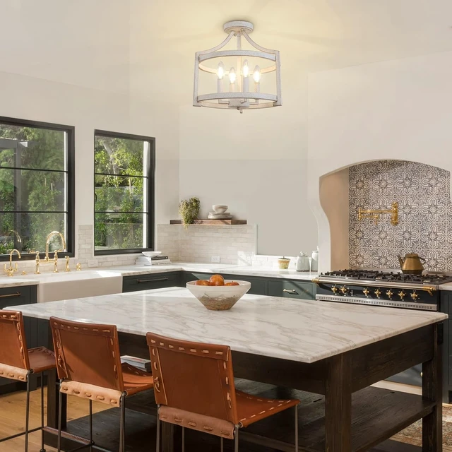 Alt view image 6 of 7 - 4-Light Farmhouse Chandelier, Rustic Semi Flush Mount Ceiling Light