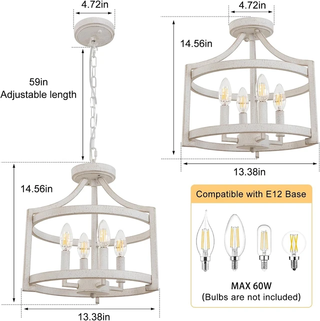 Alt view image 4 of 7 - 4-Light Farmhouse Chandelier, Rustic Semi Flush Mount Ceiling Light