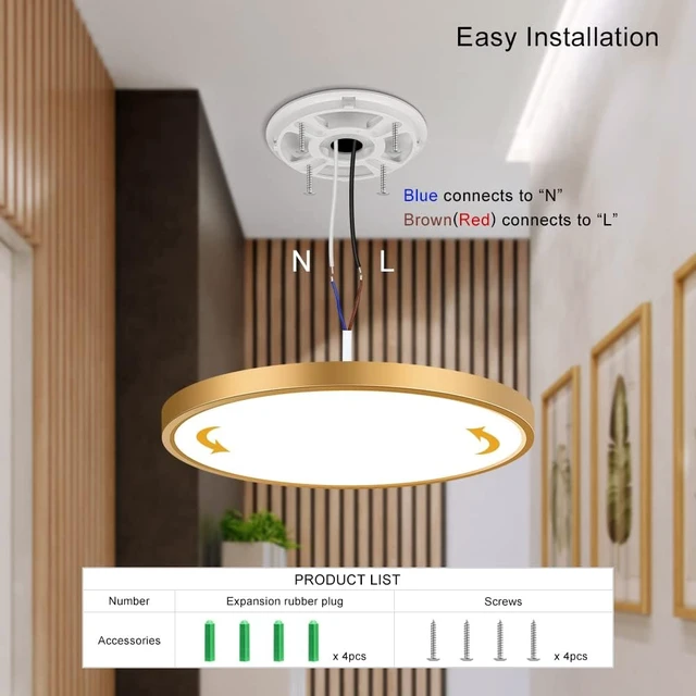 Alt view image 7 of 7 - 9 Inch Gold LED Flush Mount Ceiling Light, 5000K Daylight White Low Profile LED Ceiling Light, 18W 1800LM, Round Slim Flat Ceiling Lights Fixture for Closets Bedroom Hallway Stairwells Porch