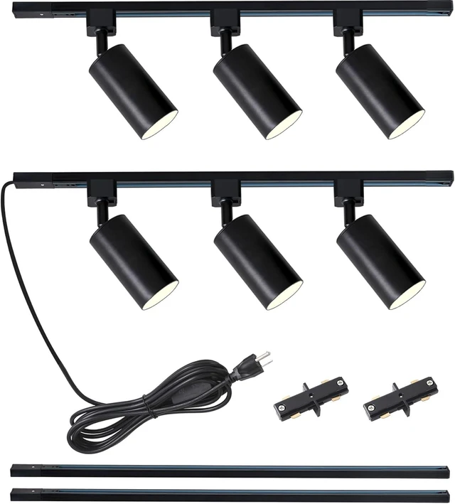 Main image of Plug in Track Lighting with Power Cord, 6-Light GU10 Track Lighting Kit with 6.6FT H Type Track Lighting Rails, Modern Kitchen LED Track Lighting Fixtures Ceiling Spot Light, Black (No Bulbs)