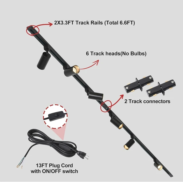 Alt view image 2 of 7 - Plug in Track Lighting with Power Cord, 6-Light GU10 Track Lighting Kit with 6.6FT H Type Track Lighting Rails, Modern Kitchen LED Track Lighting Fixtures Ceiling Spot Light, Black (No Bulbs)