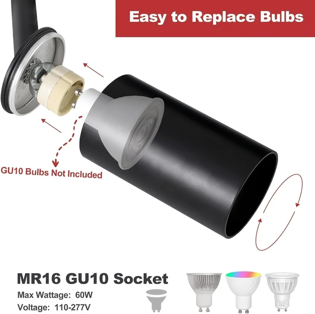 Alt view image 3 of 7 - Plug in Track Lighting with Power Cord, 6-Light GU10 Track Lighting Kit with 6.6FT H Type Track Lighting Rails, Modern Kitchen LED Track Lighting Fixtures Ceiling Spot Light, Black (No Bulbs)