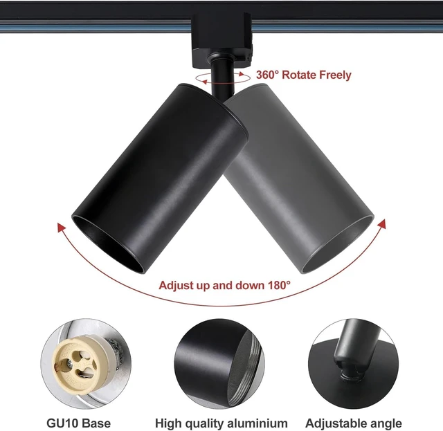 Alt view image 6 of 7 - Plug in Track Lighting with Power Cord, 6-Light GU10 Track Lighting Kit with 6.6FT H Type Track Lighting Rails, Modern Kitchen LED Track Lighting Fixtures Ceiling Spot Light, Black (No Bulbs)