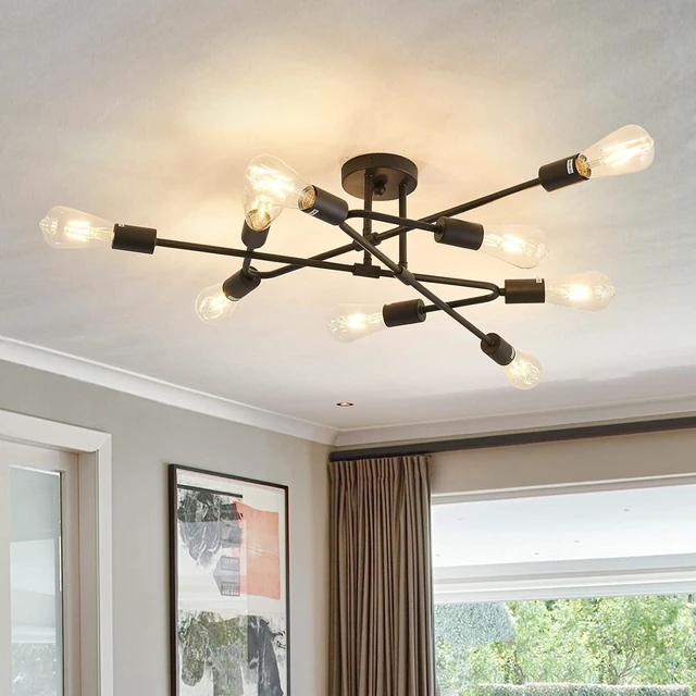 Main image of ZGLAOJT Black Semi Flush Mount Ceiling Light Fixture9 Light Modern Metal ChandelierCeiling Light for Kitchen Farmhouse Island Dining Room Bedroom