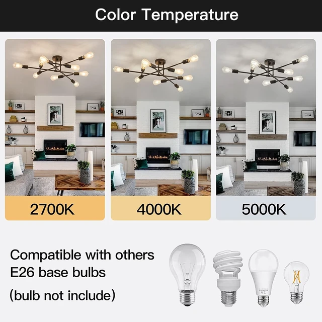 Alt view image 4 of 7 - ZGLAOJT Black Semi Flush Mount Ceiling Light Fixture9 Light Modern Metal ChandelierCeiling Light for Kitchen Farmhouse Island Dining Room Bedroom