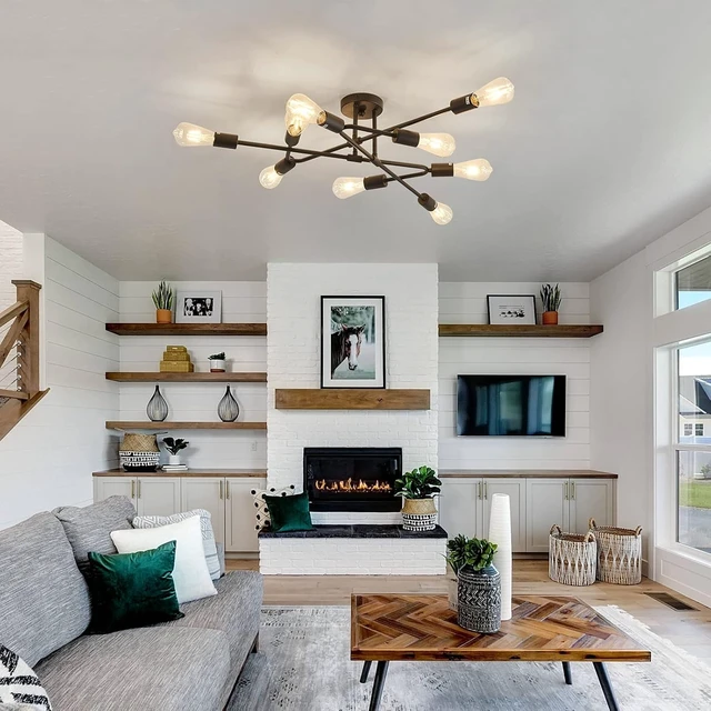Alt view image 5 of 7 - ZGLAOJT Black Semi Flush Mount Ceiling Light Fixture9 Light Modern Metal ChandelierCeiling Light for Kitchen Farmhouse Island Dining Room Bedroom
