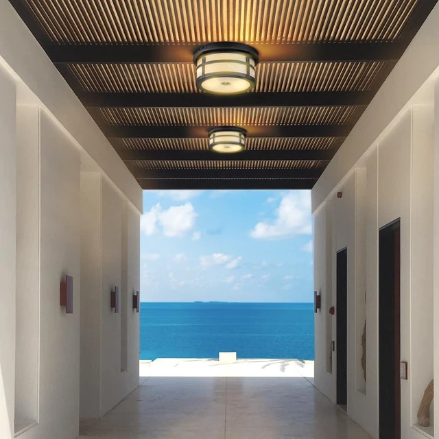 Alt view image 7 of 7 - Motion Sensor Outdoor Ceiling Light, Flush Mount Front Porch Light with Adjustable Sensor 2-Light Black Outdoor Light Fixture Ceiling Mount with Frosted Glass for Garage, Patio