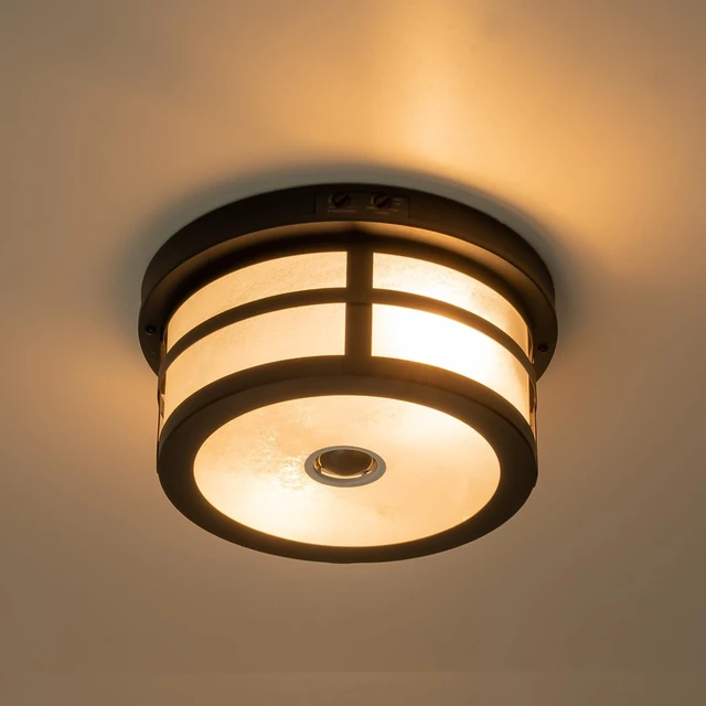 Alt view image 6 of 7 - Motion Sensor Outdoor Ceiling Light, Flush Mount Front Porch Light with Adjustable Sensor 2-Light Black Outdoor Light Fixture Ceiling Mount with Frosted Glass for Garage, Patio