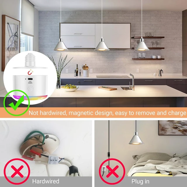 Alt view image 5 of 7 - Battery Operated Pendant Light Set of 2, RGB Color Changing Rechargeable Hanging Light with Remote Up to 50 Hours Use, Vintage Pendant Light No Wiring for Bedroom Living Room(Nickel)