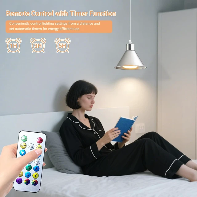 Alt view image 6 of 7 - Battery Operated Pendant Light Set of 2, RGB Color Changing Rechargeable Hanging Light with Remote Up to 50 Hours Use, Vintage Pendant Light No Wiring for Bedroom Living Room(Nickel)