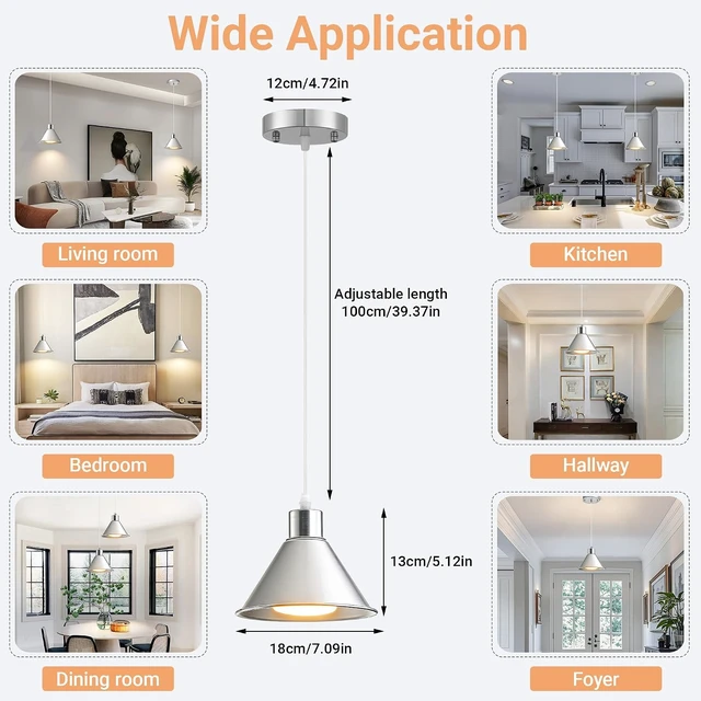Alt view image 7 of 7 - Battery Operated Pendant Light Set of 2, RGB Color Changing Rechargeable Hanging Light with Remote Up to 50 Hours Use, Vintage Pendant Light No Wiring for Bedroom Living Room(Nickel)