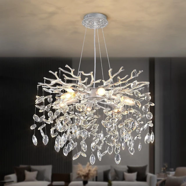 Main image of EGM 18" Modern Tree Branch Chandelier 6-Light Silver Crystal Chandeliers