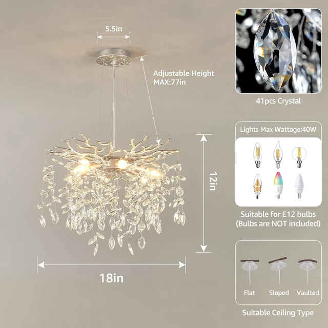 Alt view image 2 of 7 - EGM 18" Modern Tree Branch Chandelier 6-Light Silver Crystal Chandeliers