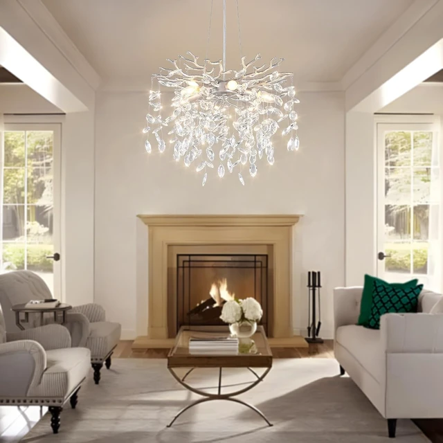 Alt view image 6 of 7 - EGM 18" Modern Tree Branch Chandelier 6-Light Silver Crystal Chandeliers