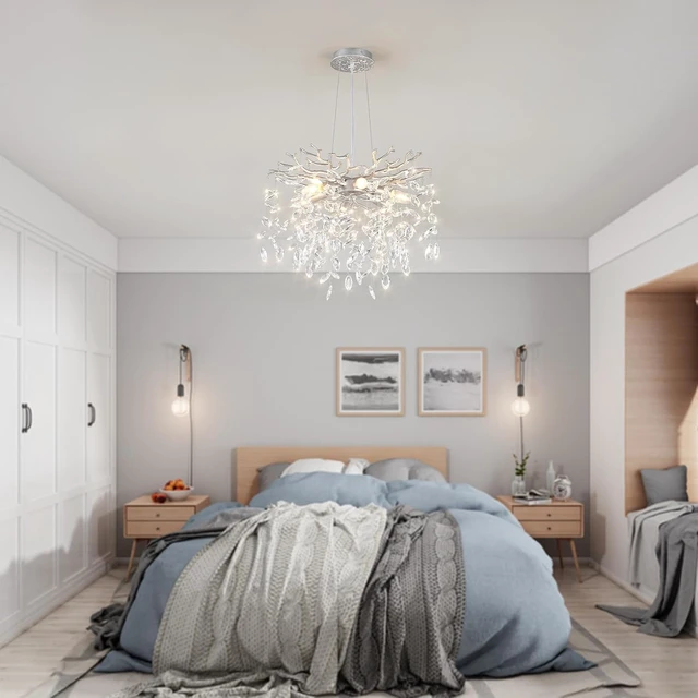 Alt view image 7 of 7 - EGM 18" Modern Tree Branch Chandelier 6-Light Silver Crystal Chandeliers