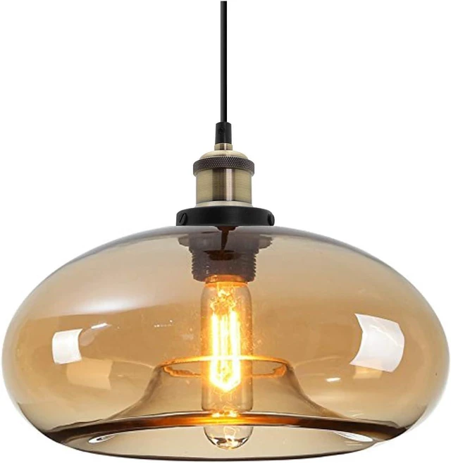 Main image of 11" Amber Glass Pendant Light Industrial Vintage Design Suitable for Kitchen Island Bedroom Dining Room Adjustable Height E26 Bulb Compatible (Amber)