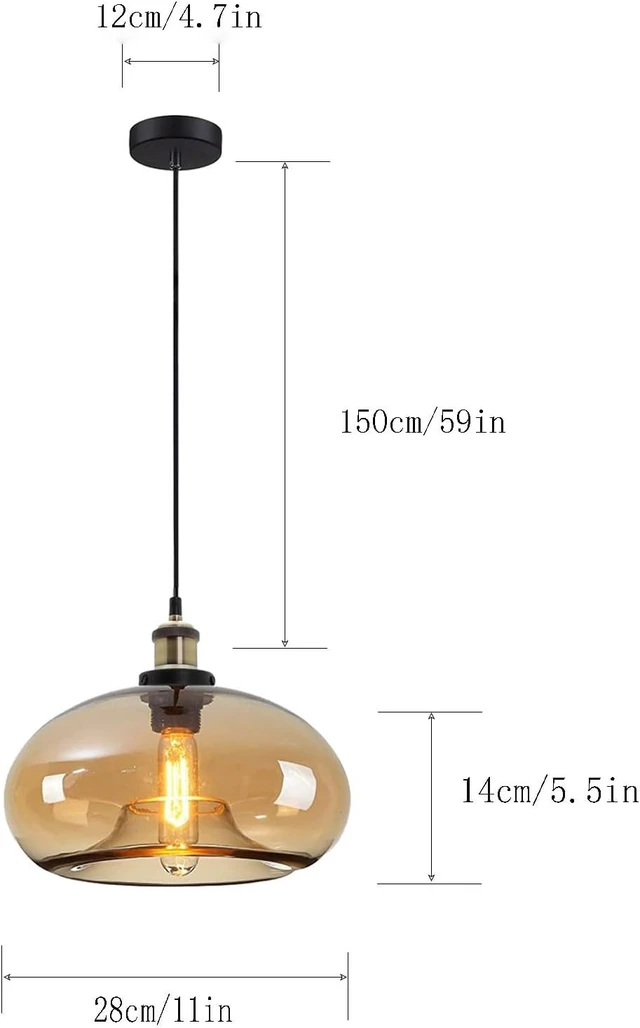 Alt view image 3 of 7 - 11" Amber Glass Pendant Light Industrial Vintage Design Suitable for Kitchen Island Bedroom Dining Room Adjustable Height E26 Bulb Compatible (Amber)