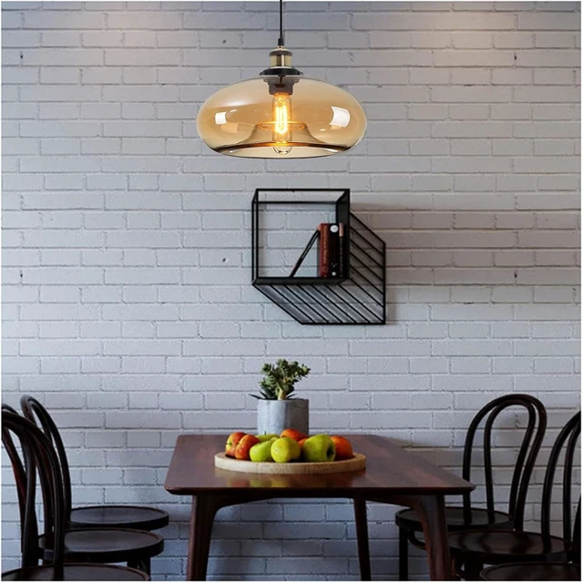 Alt view image 4 of 7 - 11" Amber Glass Pendant Light Industrial Vintage Design Suitable for Kitchen Island Bedroom Dining Room Adjustable Height E26 Bulb Compatible (Amber)