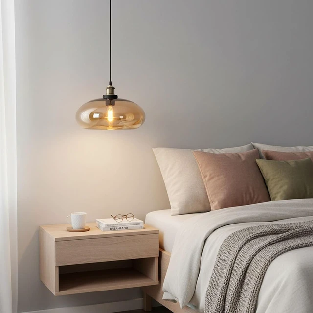 Alt view image 6 of 7 - 11" Amber Glass Pendant Light Industrial Vintage Design Suitable for Kitchen Island Bedroom Dining Room Adjustable Height E26 Bulb Compatible (Amber)