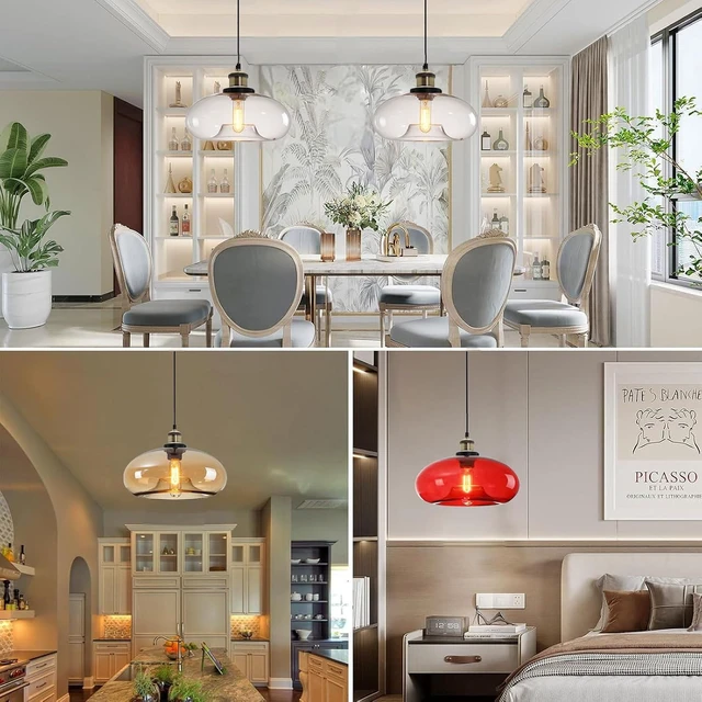 Alt view image 7 of 7 - 11" Amber Glass Pendant Light Industrial Vintage Design Suitable for Kitchen Island Bedroom Dining Room Adjustable Height E26 Bulb Compatible (Amber)