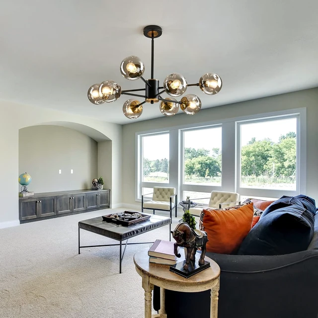 Alt view image 7 of 7 - 8-Light Glass Globe Sputnik Chandelier Matte Black and Gold Mid Century Modern Ceiling Light Fixture Adjustable Vintage Hanging Pendant Lighting for Dining Room Kitchen Bedroom Farmhouse