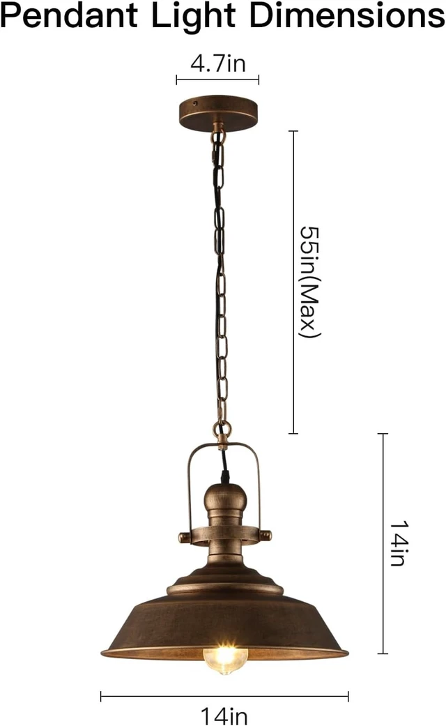 Alt view image 6 of 7 - 14.2" Farmhouse Pendant Light for Kitchen Island, Oil Rubbed Bronze Fixture