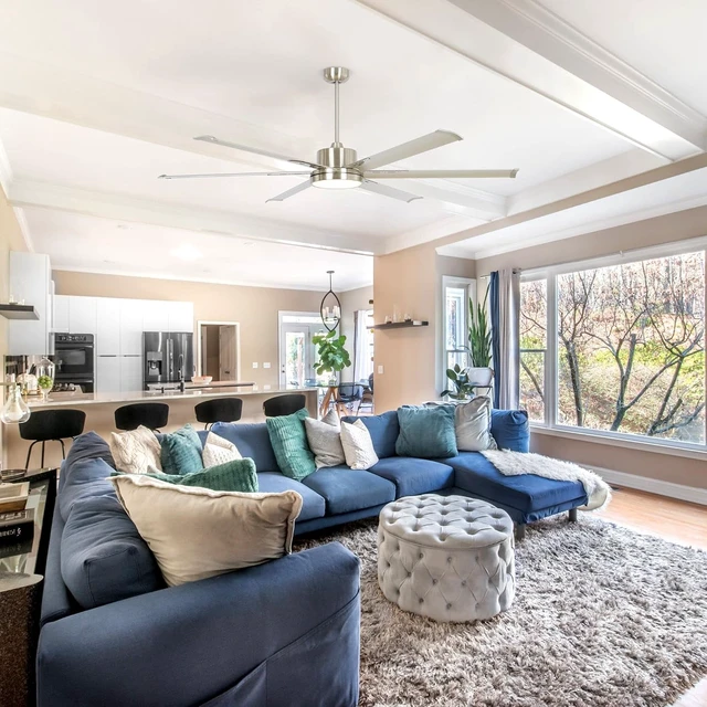 Alt view image 3 of 7 - Industrial Ceiling Fans with Lights and Remote, 65 Inch Large Ceiling Fan