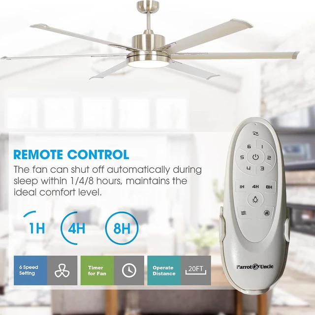 Alt view image 6 of 7 - Industrial Ceiling Fans with Lights and Remote, 65 Inch Large Ceiling Fan