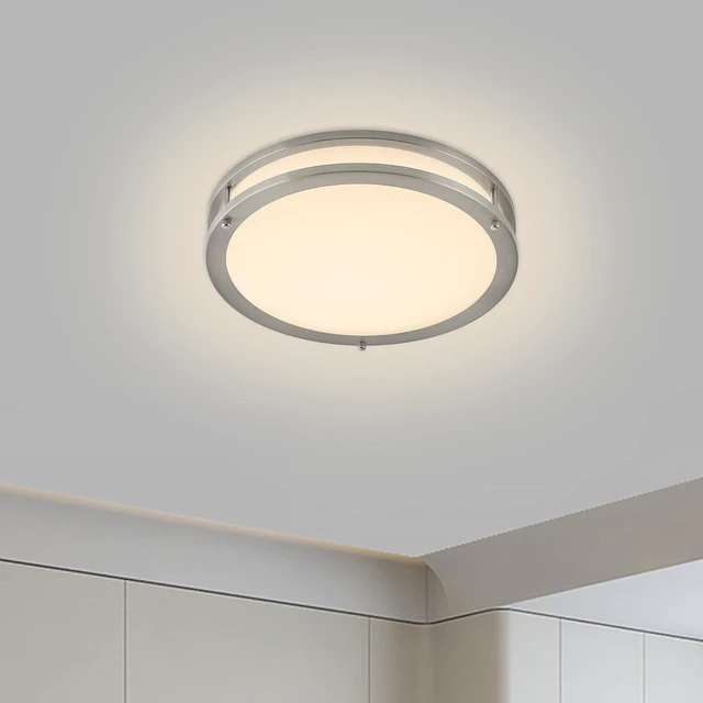 Main image of 12 Inch LED Double Ring Flush Mount Light, 4000K Neutral White Light, 20W Dimmable Ceiling Lighting Fixture, Brushed Nickel Finish, Indoor Home Use for Entryway Hallway Closet