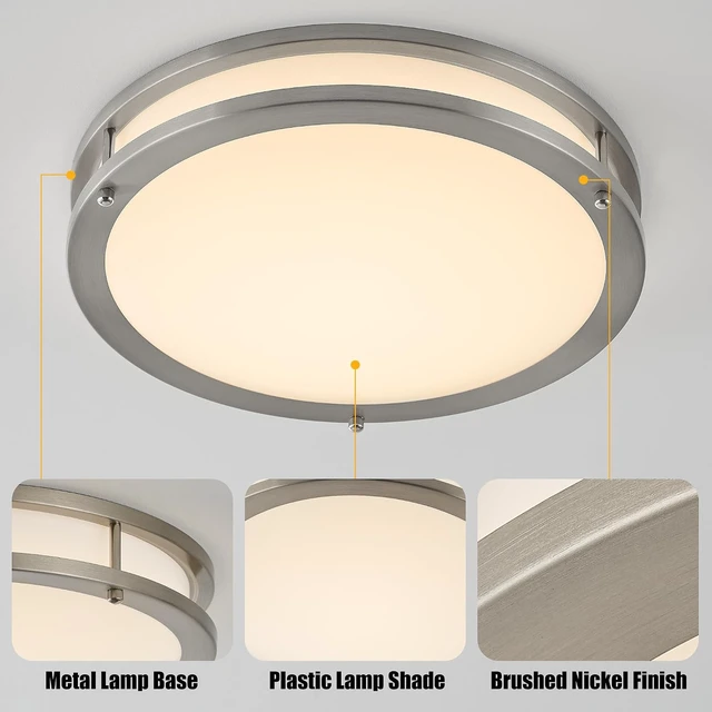 Alt view image 3 of 7 - 12 Inch LED Double Ring Flush Mount Light, 4000K Neutral White Light, 20W Dimmable Ceiling Lighting Fixture, Brushed Nickel Finish, Indoor Home Use for Entryway Hallway Closet