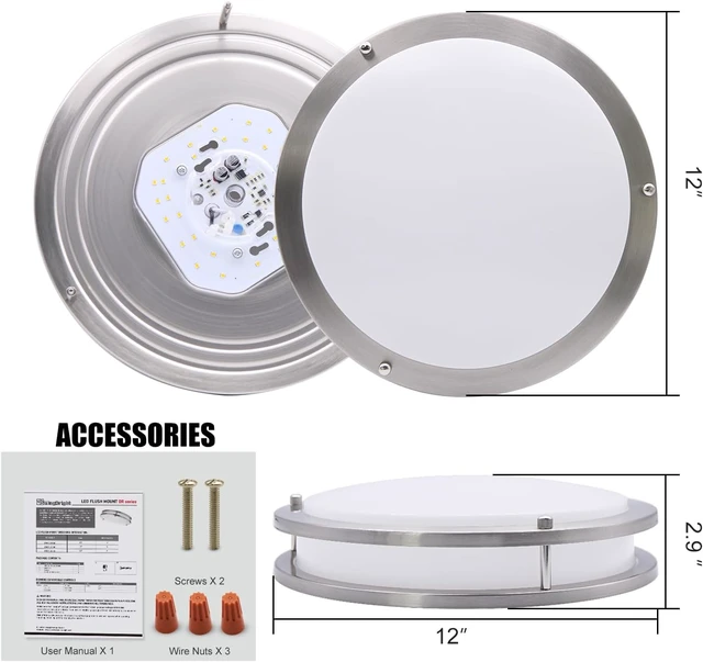 Alt view image 4 of 7 - 12 Inch LED Double Ring Flush Mount Light, 4000K Neutral White Light, 20W Dimmable Ceiling Lighting Fixture, Brushed Nickel Finish, Indoor Home Use for Entryway Hallway Closet