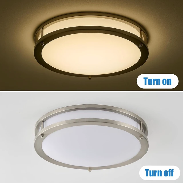 Alt view image 5 of 7 - 12 Inch LED Double Ring Flush Mount Light, 4000K Neutral White Light, 20W Dimmable Ceiling Lighting Fixture, Brushed Nickel Finish, Indoor Home Use for Entryway Hallway Closet