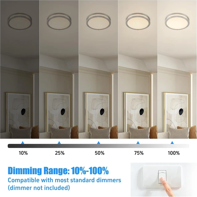 Alt view image 6 of 7 - 12 Inch LED Double Ring Flush Mount Light, 4000K Neutral White Light, 20W Dimmable Ceiling Lighting Fixture, Brushed Nickel Finish, Indoor Home Use for Entryway Hallway Closet