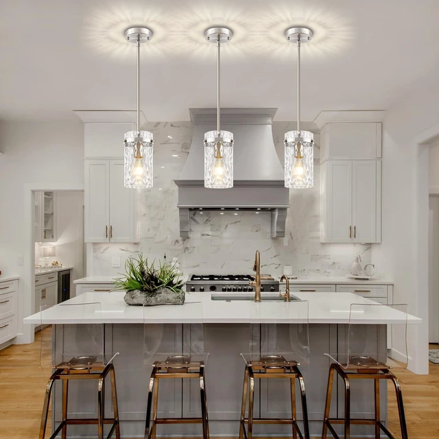Alt view image 2 of 7 - 3 Pack Brushed Nickel Pendant Lights Kitchen Island Modern Hanging Light