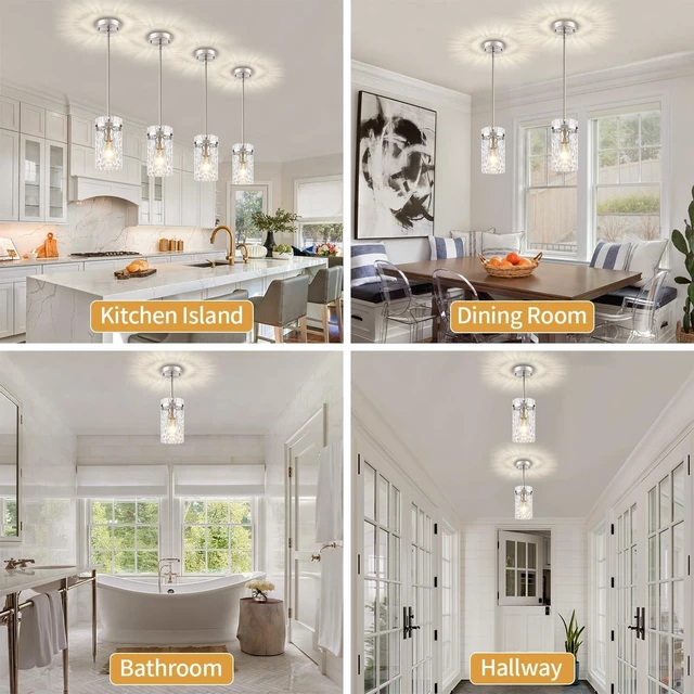 Alt view image 3 of 7 - 3 Pack Brushed Nickel Pendant Lights Kitchen Island Modern Hanging Light
