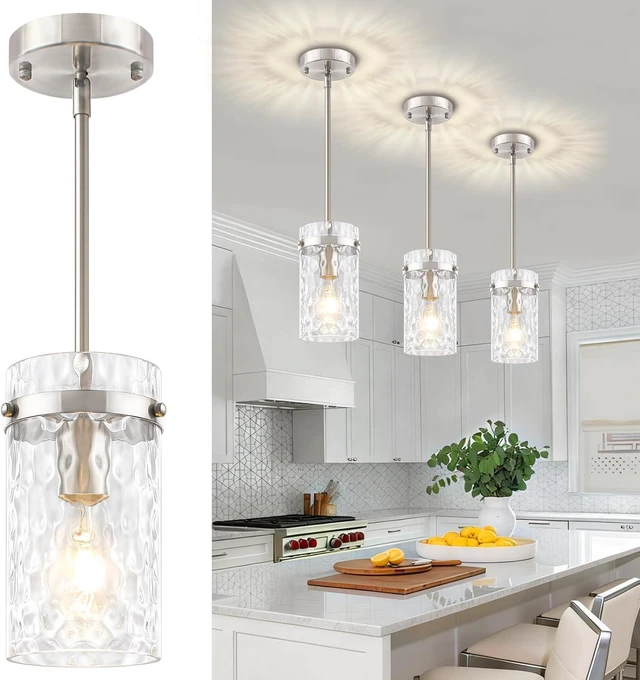 Main image of 3 Pack Brushed Nickel Pendant Lights Kitchen Island Modern Hanging Light