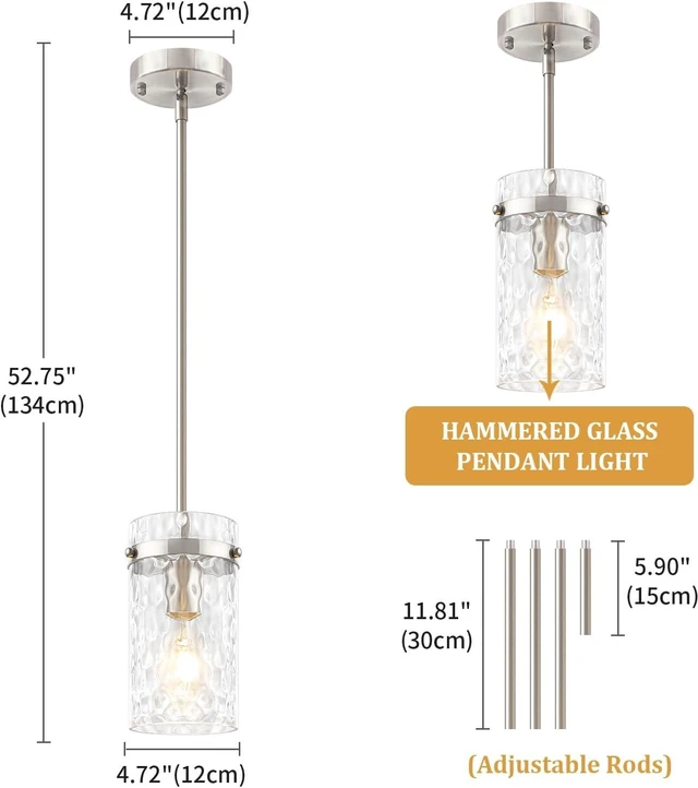 Alt view image 5 of 7 - 3 Pack Brushed Nickel Pendant Lights Kitchen Island Modern Hanging Light