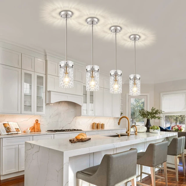 Alt view image 6 of 7 - 3 Pack Brushed Nickel Pendant Lights Kitchen Island Modern Hanging Light