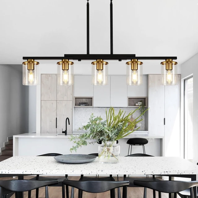 Alt view image 3 of 7 - 5-Light Dining Room Light Fixture,Farmhouse Chandelier & Clear Glass