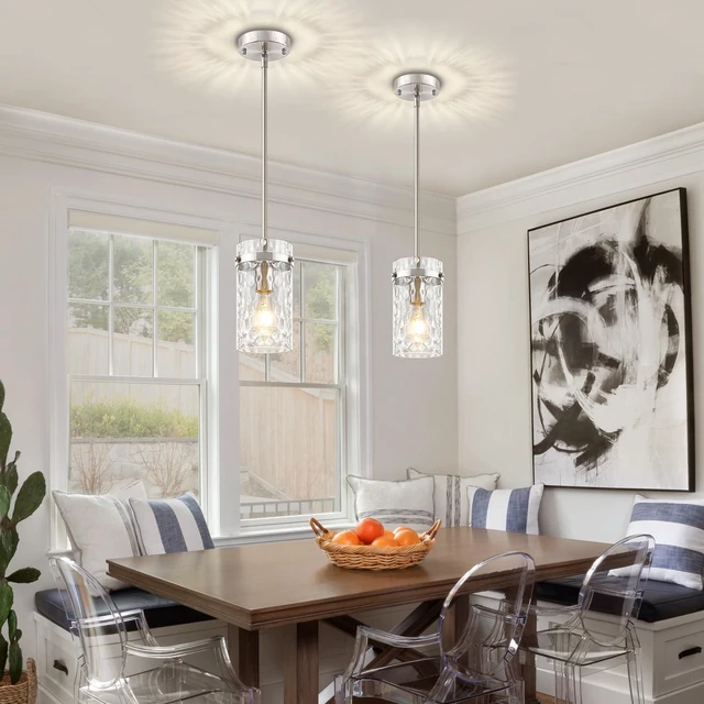Alt view image 7 of 7 - 3 Pack Brushed Nickel Pendant Lights Kitchen Island Modern Hanging Light