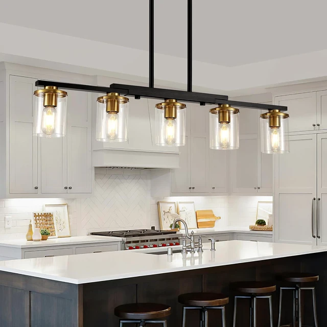 Main image of 5-Light Dining Room Light Fixture,Farmhouse Chandelier & Clear Glass